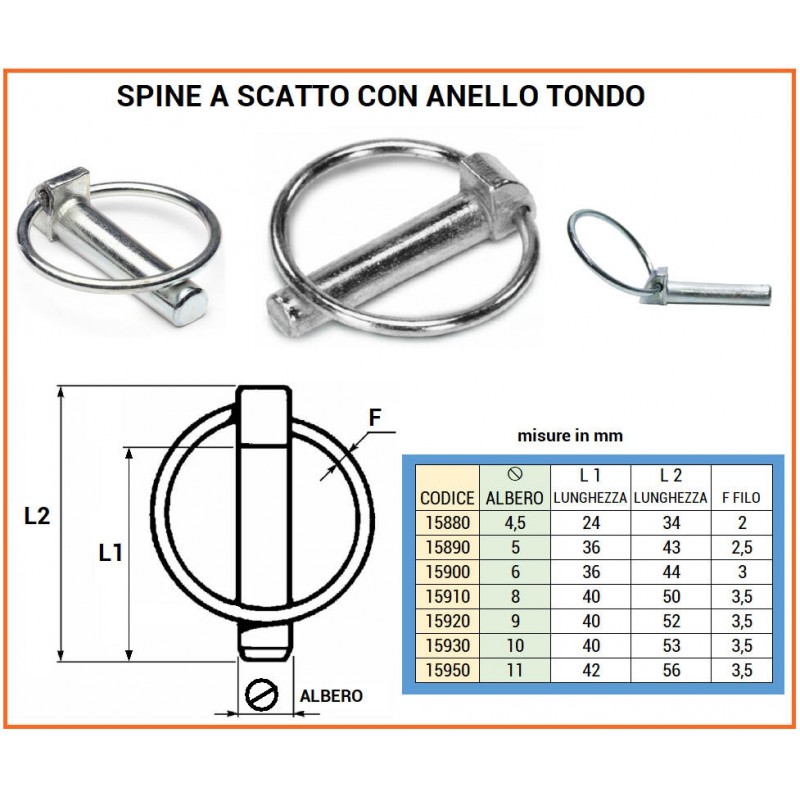 COPPIGLIE A MOLLA SPINE A SCATTO SPILLE DI SICUREZZA SPINE COPPIGLIE A MOLLA SPINE A SCATTO SPILLE DI SICUREZZA SPINE